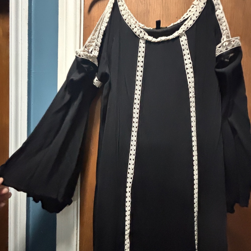 & Other Stories Black Midi Dress with White Accents